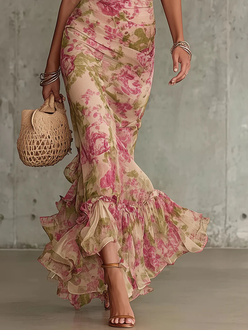 VERA | VESTIDO MAXI FLORAL CON VOLANTES