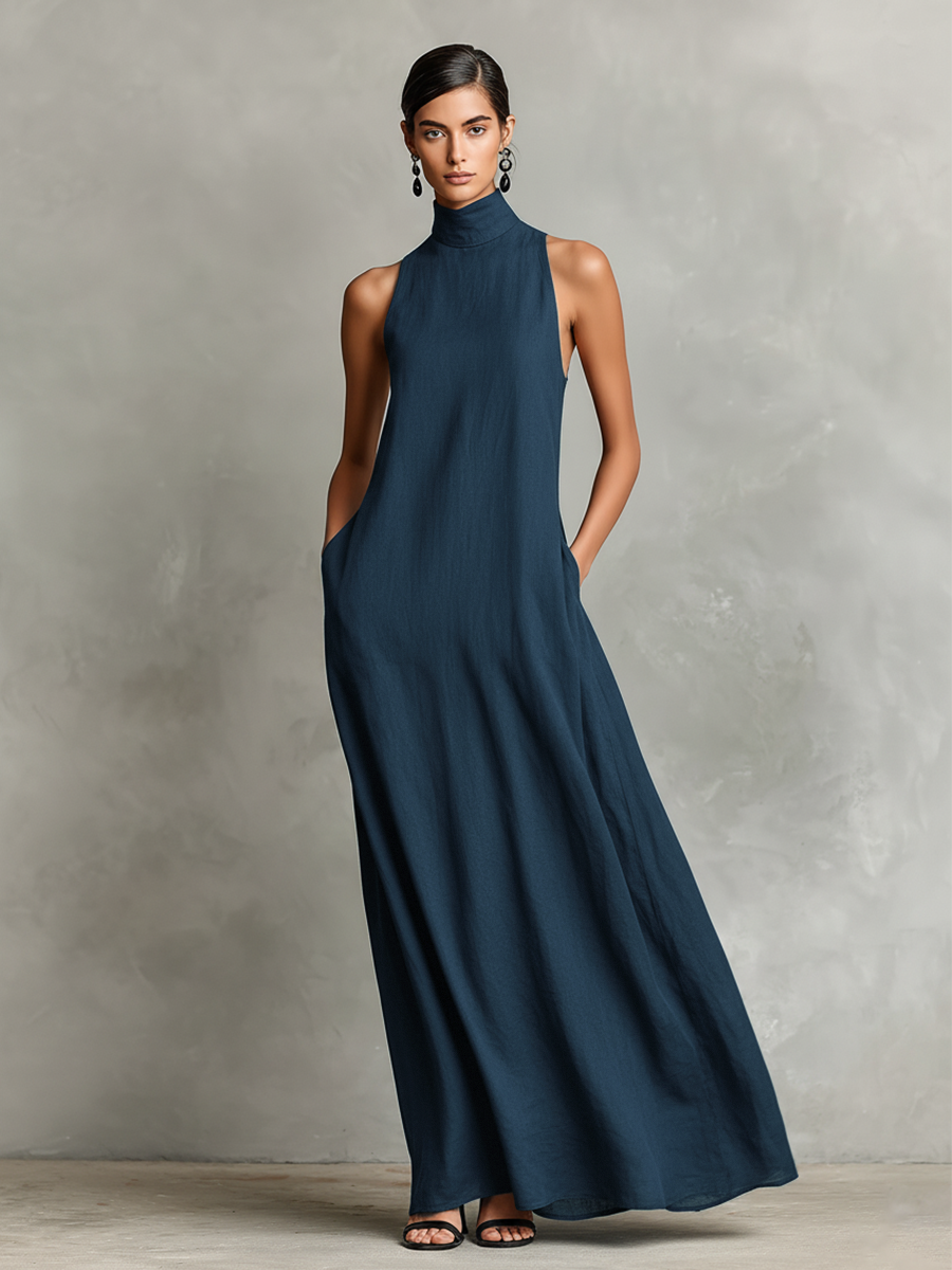CALA - VESTIDO MAXI MINIMALISTA CON CUELLO ALTO