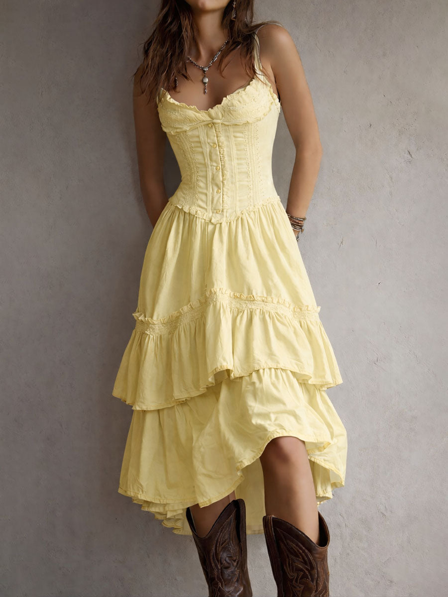 BRISA - VESTIDO BOHO CORSÉ CON FALDA DE VOLANTES
