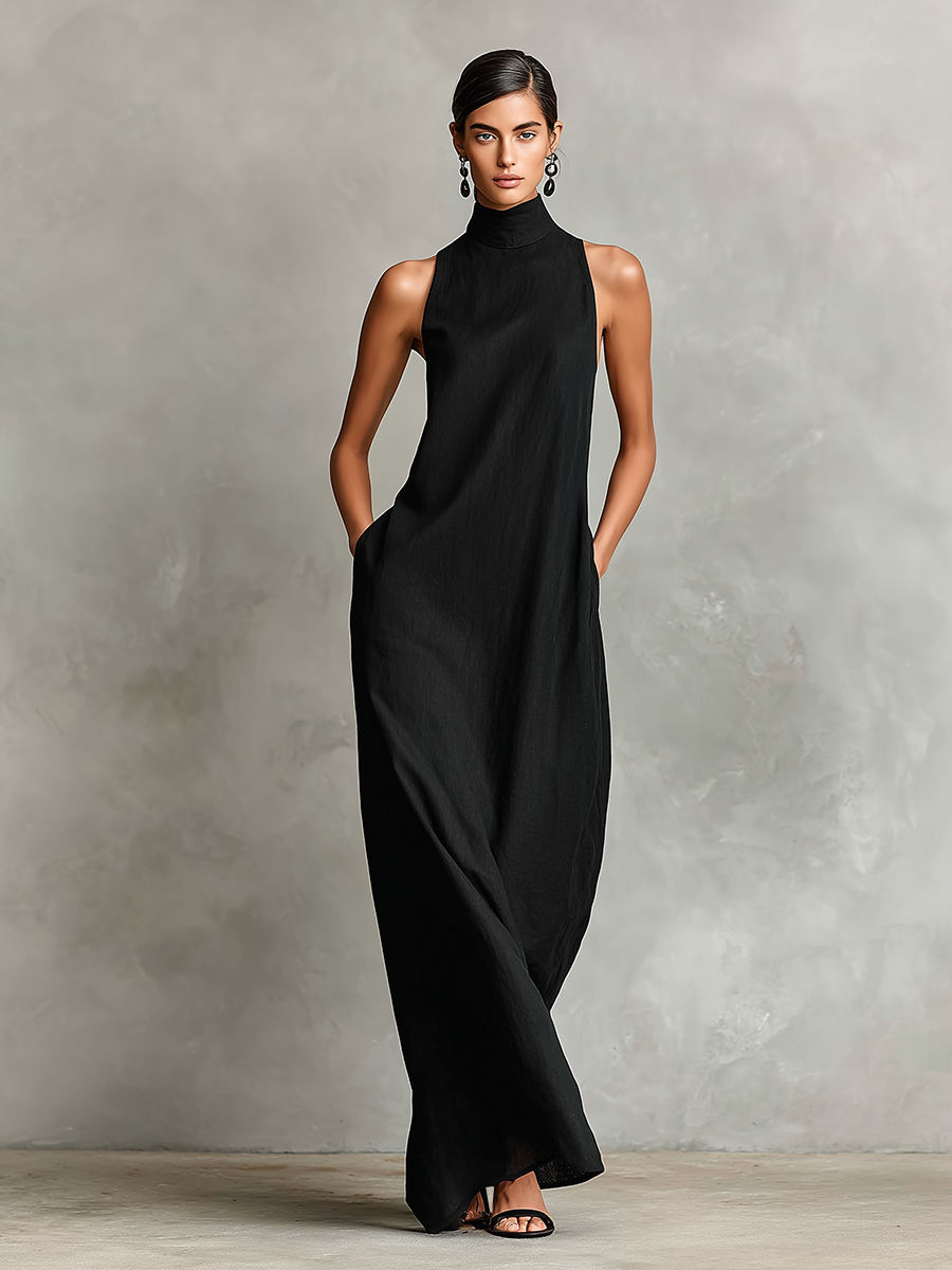 CALA - VESTIDO MAXI MINIMALISTA CON CUELLO ALTO