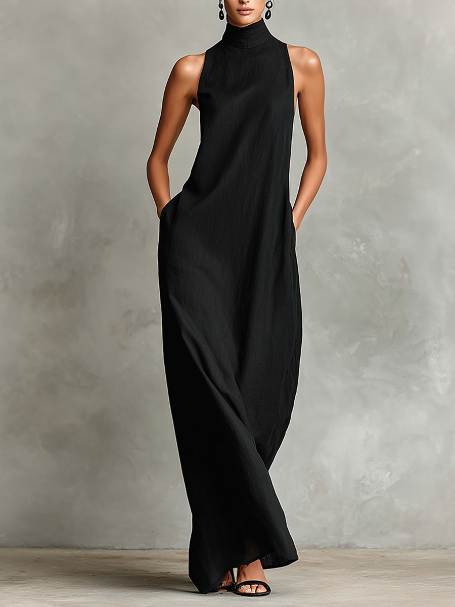CALA - VESTIDO MAXI MINIMALISTA CON CUELLO ALTO