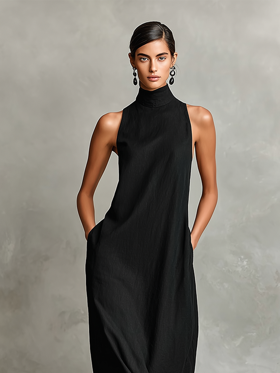 CALA - VESTIDO MAXI MINIMALISTA CON CUELLO ALTO
