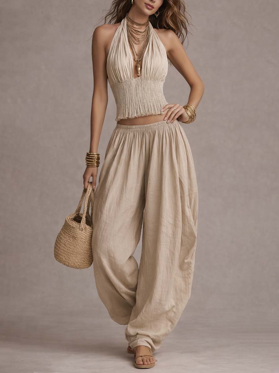 CARMEN - CONJUNTO BOHO DOS PIEZAS HALTER DRAPEADO