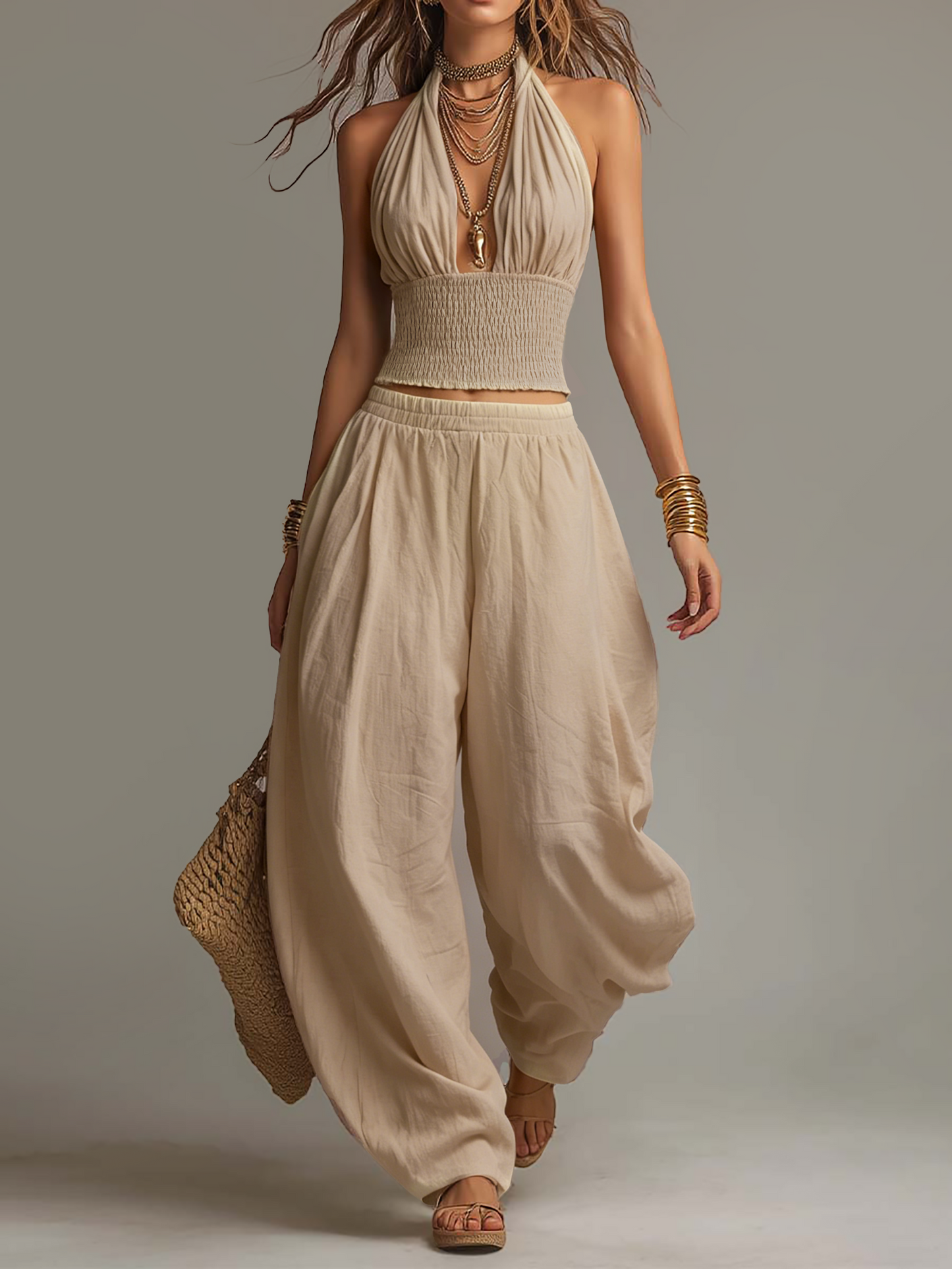 CARMEN - CONJUNTO BOHO DOS PIEZAS HALTER DRAPEADO