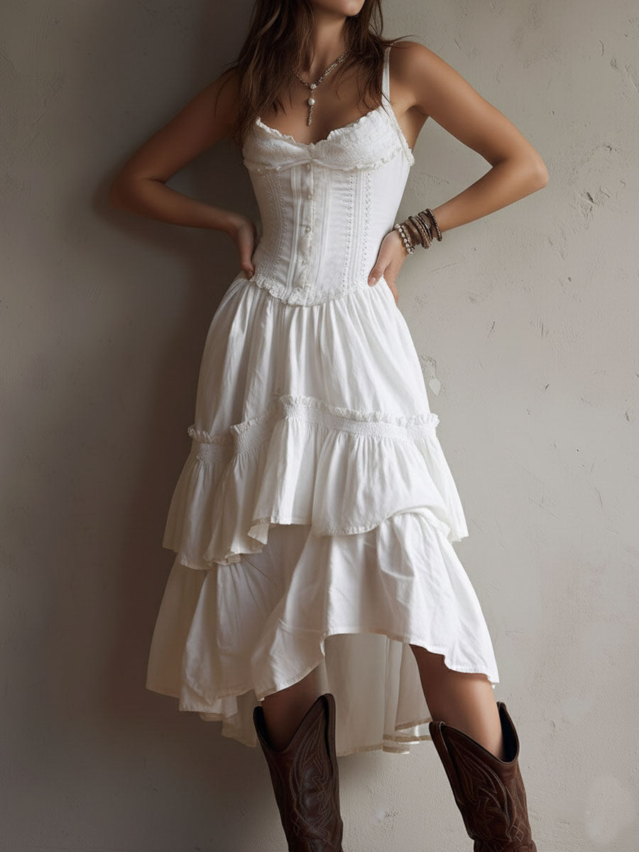BRISA - VESTIDO BOHO CORSÉ CON FALDA DE VOLANTES