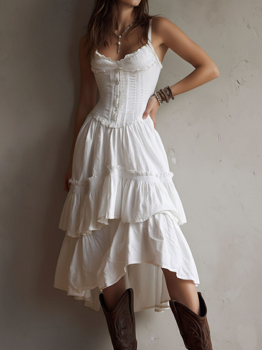 BRISA - VESTIDO BOHO CORSÉ CON FALDA DE VOLANTES
