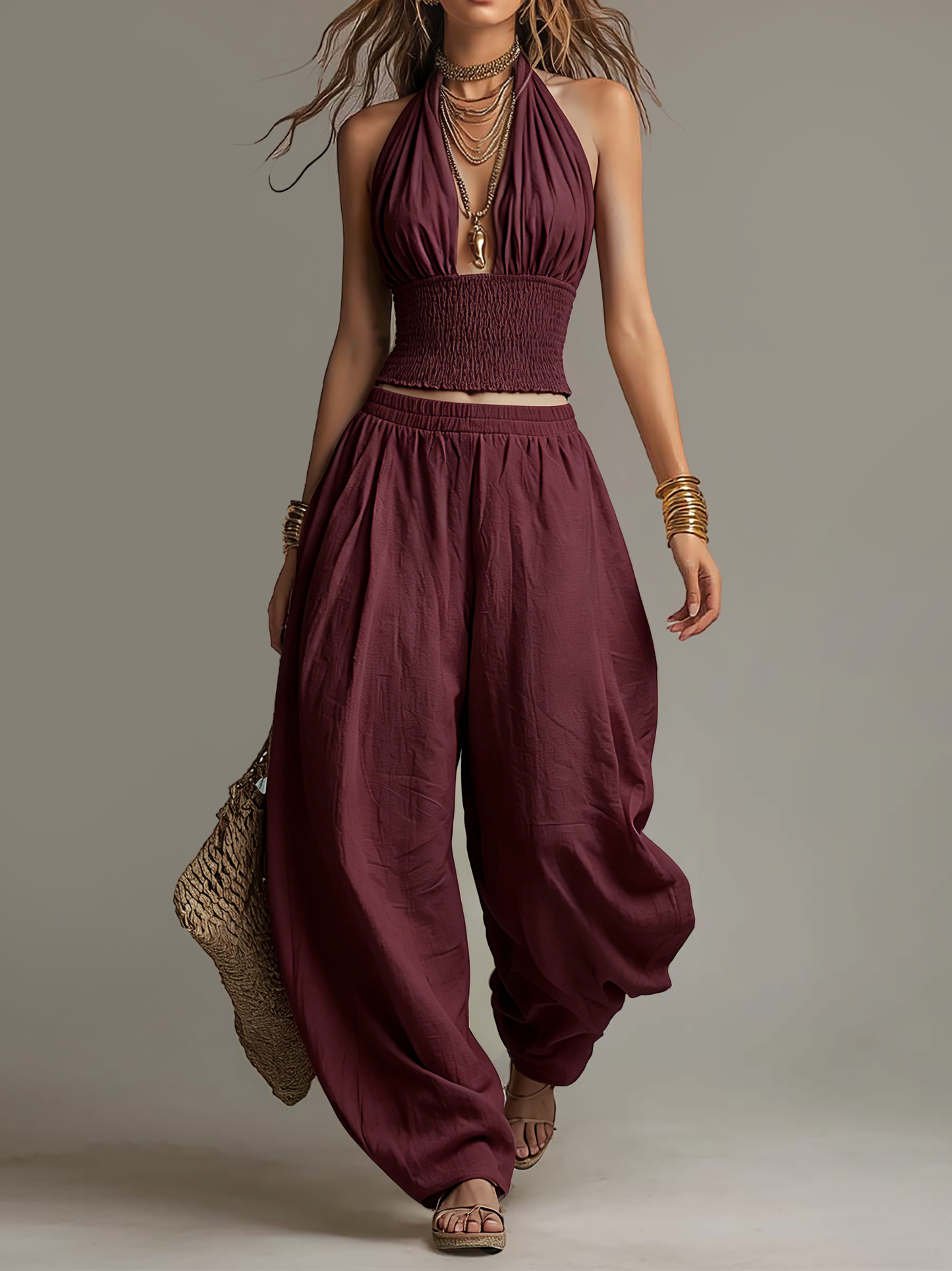 CARMEN - CONJUNTO BOHO DOS PIEZAS HALTER DRAPEADO