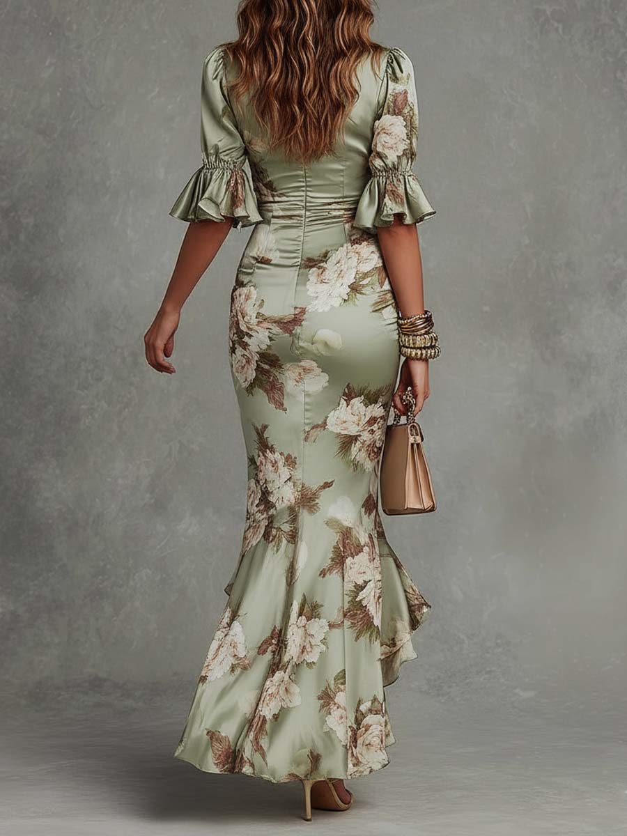 GIA - VESTIDO MIDI SATINADO FLORAL