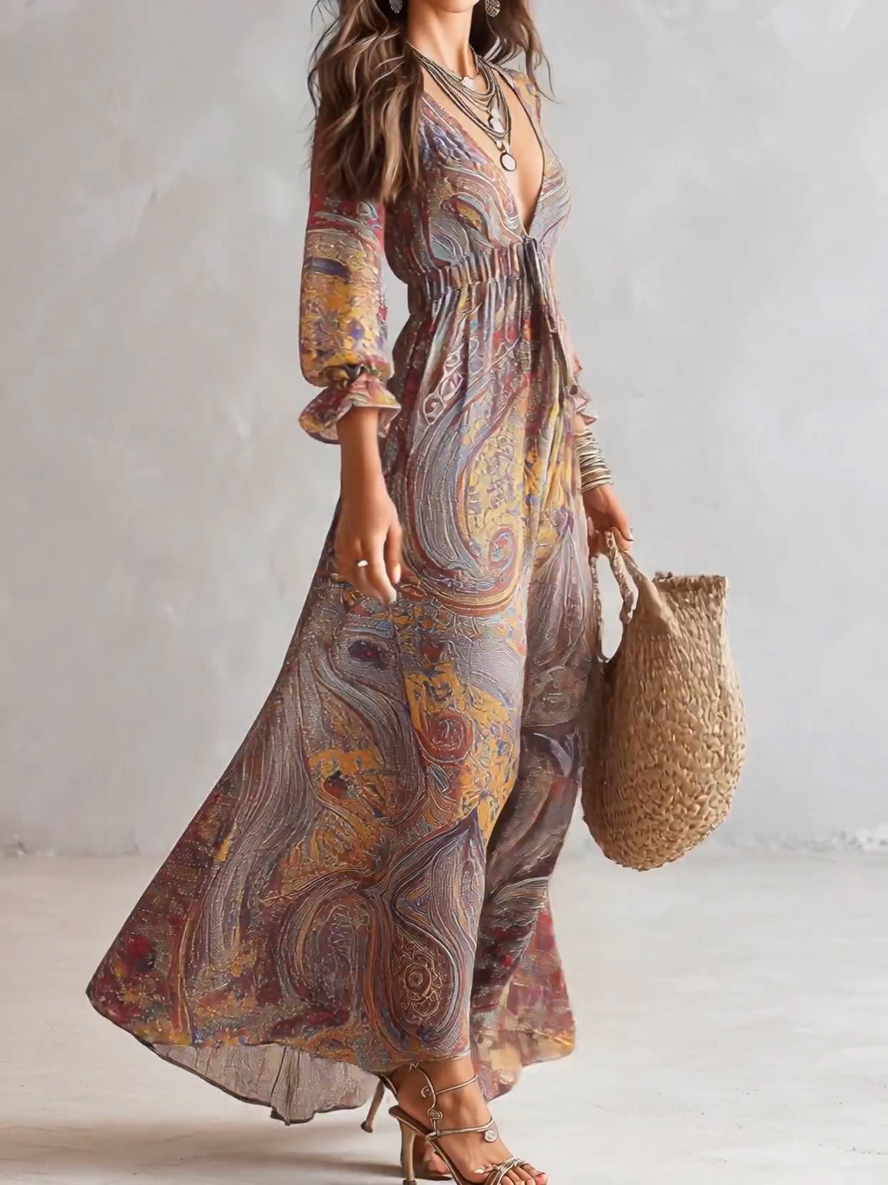 MIRANDA - VESTIDO MAXI BOHO CON ESTAMPADO PAISLEY