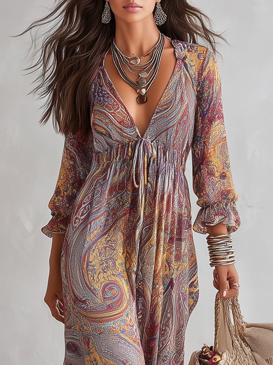 MIRANDA - VESTIDO MAXI BOHO CON ESTAMPADO PAISLEY