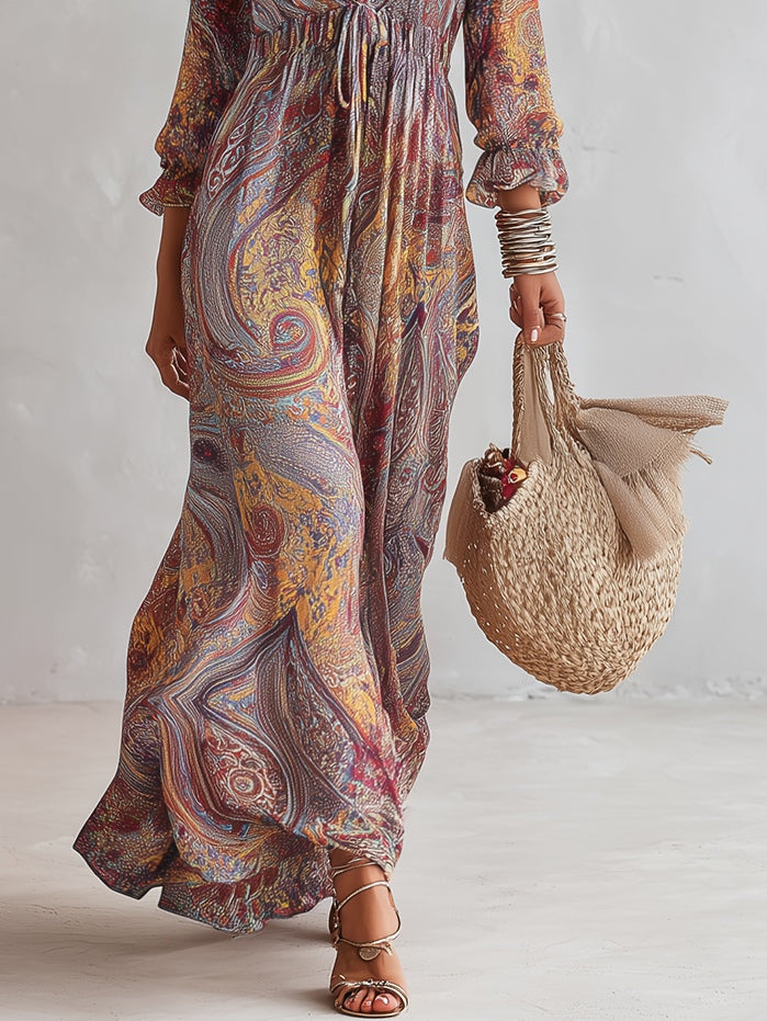 MIRANDA - VESTIDO MAXI BOHO CON ESTAMPADO PAISLEY