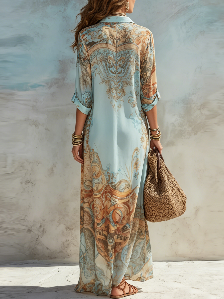 VICTORIA - VESTIDO MAXI CAMISERO CON ESTAMPADO BARROCO