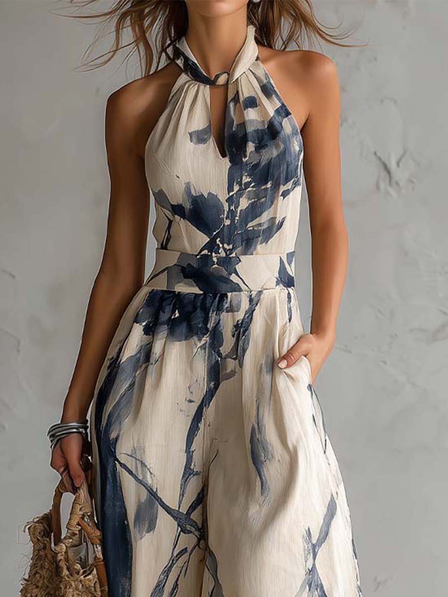 SELENA | MONO HALTER CON ESTAMPADO ABSTRACTO