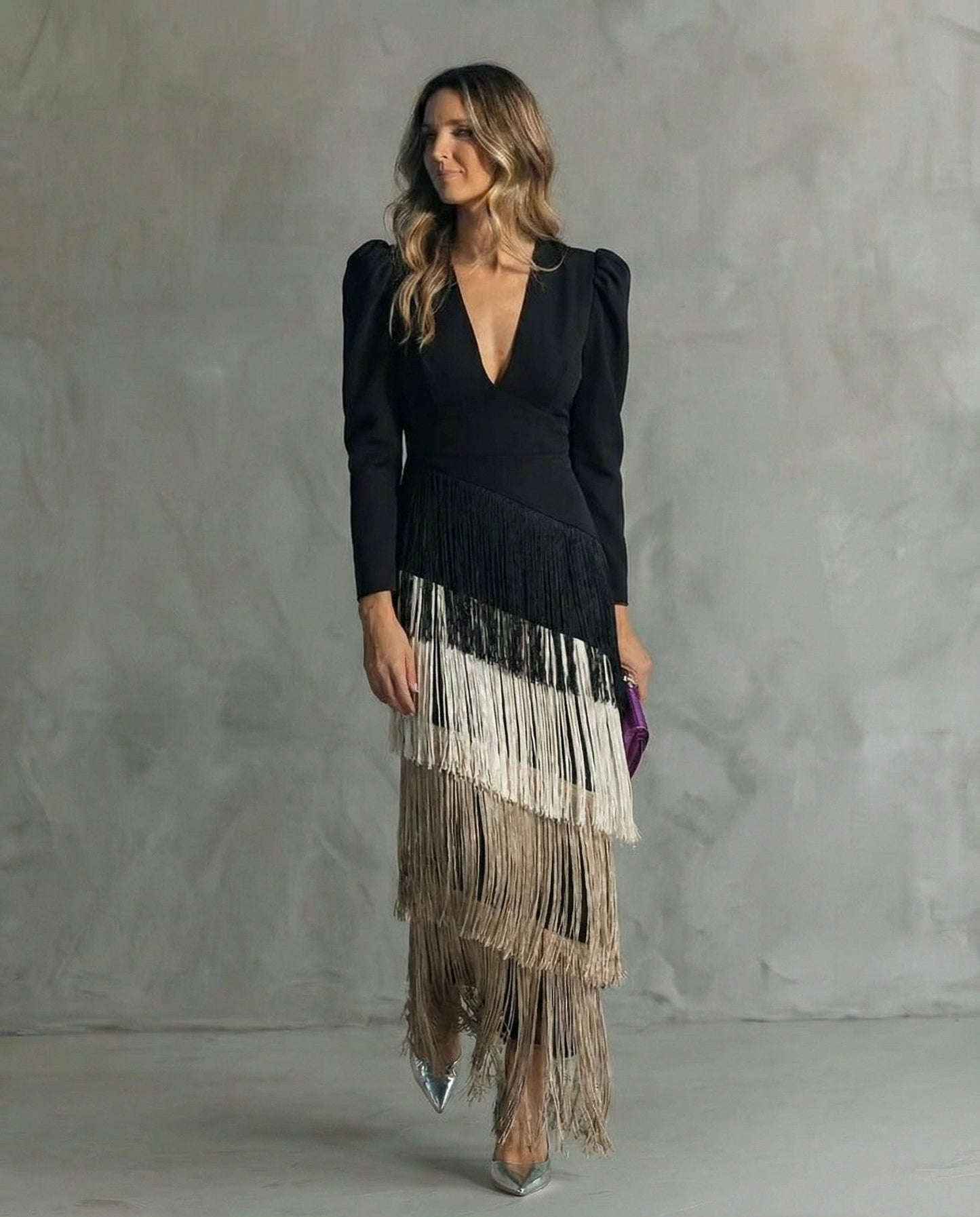 CLARA - VESTIDO MIDI CON FLECOS