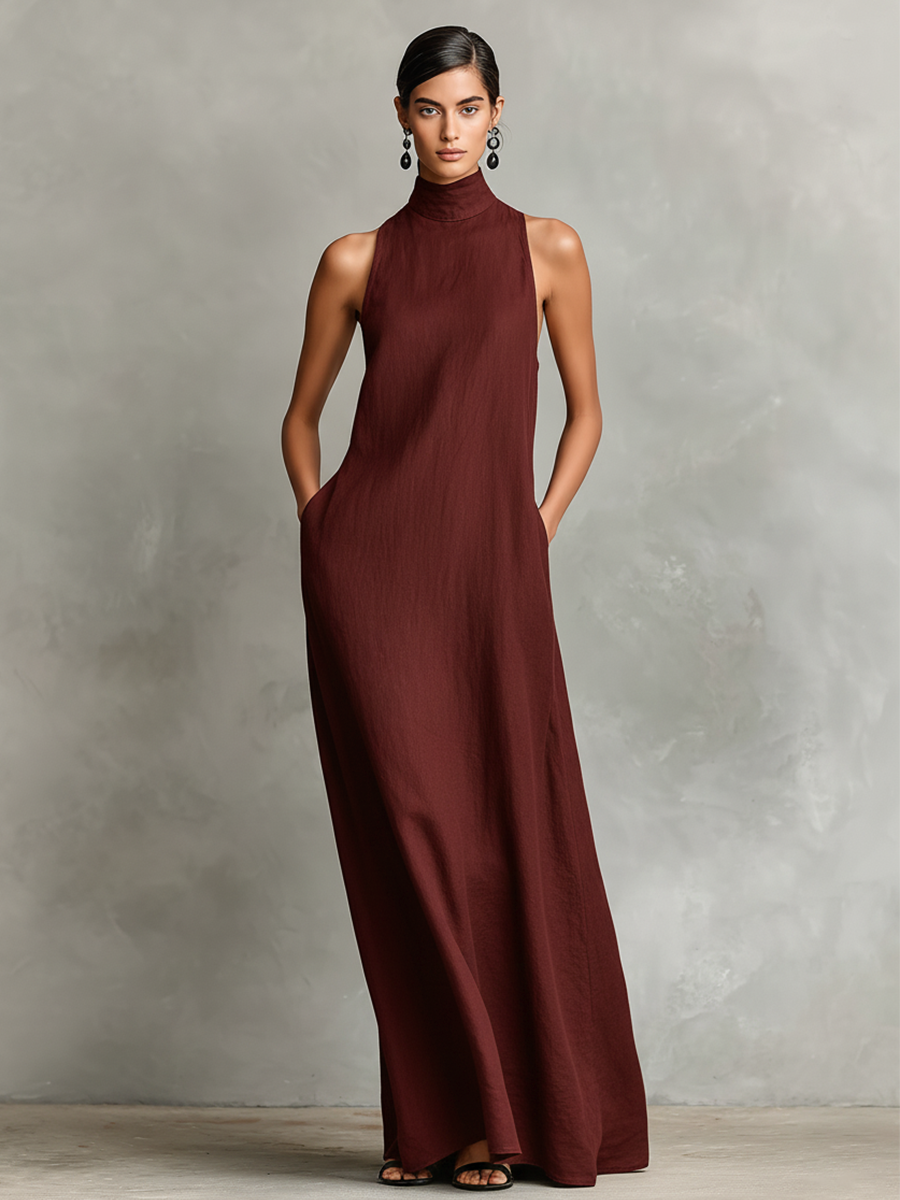 CALA - VESTIDO MAXI MINIMALISTA CON CUELLO ALTO